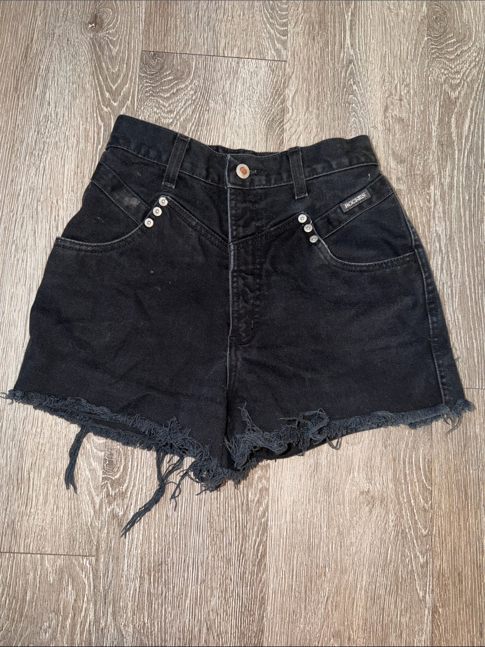 Rockies vintage Black High-Waist Frayed Denim Shorts denim cutoff size 28